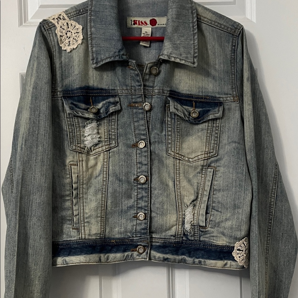 1st Kiss White LACE Blue Jean Jacket